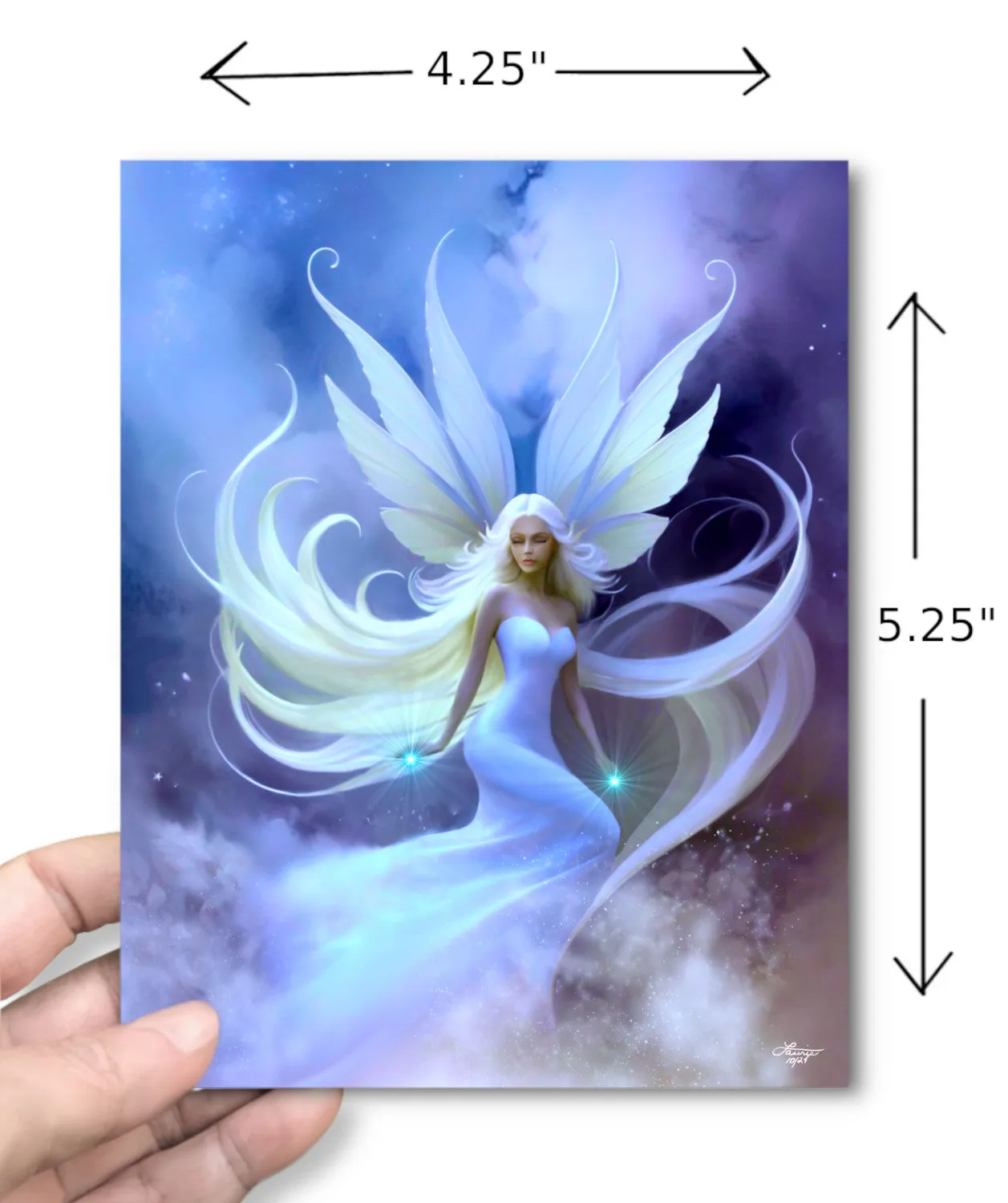 Angel Art Greeting Card, Celestial Stationary, Birthday Notecard-"Cloud Floater"
