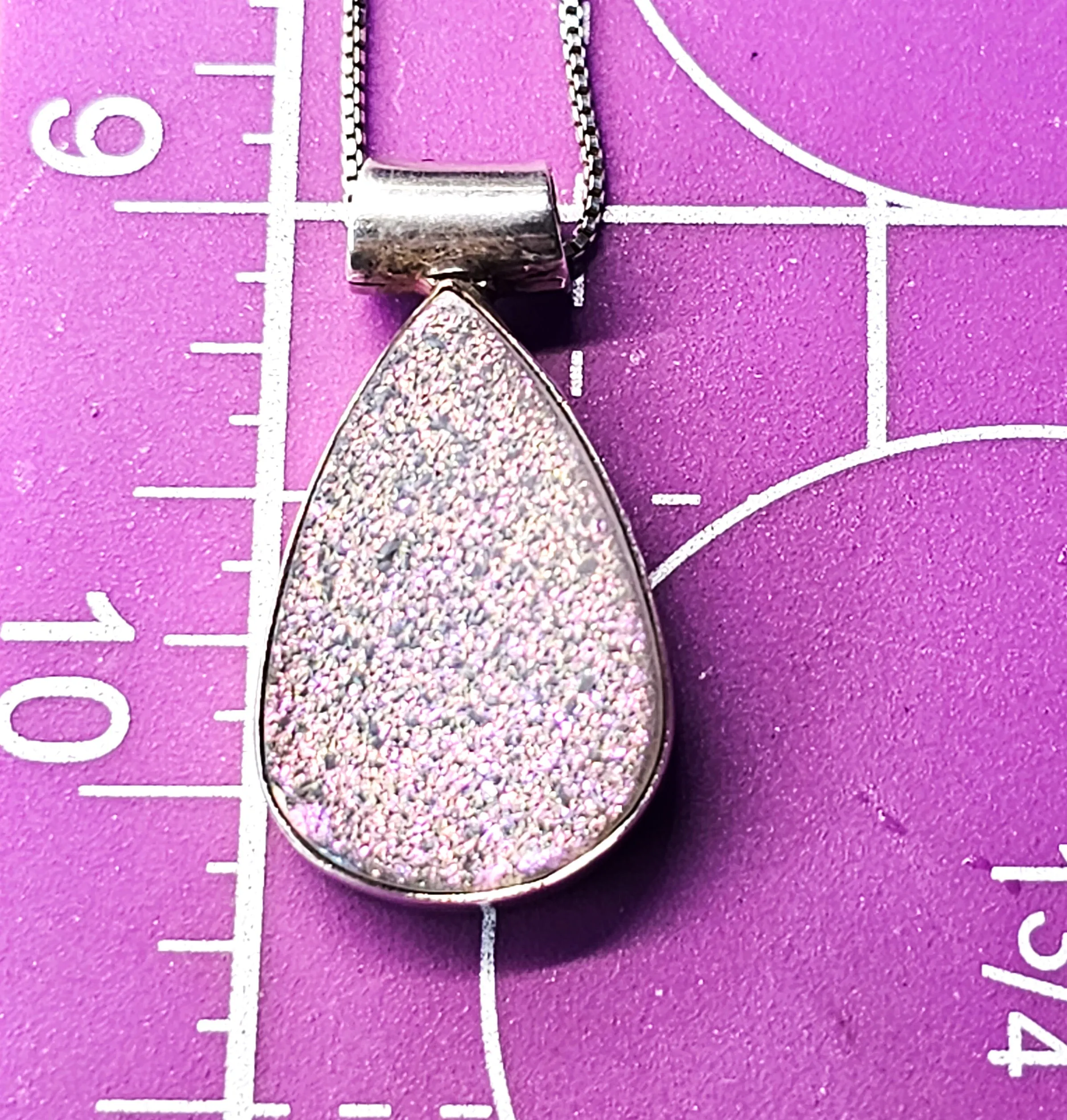 Angel Aura Druzy Quartz pink and green pear cut sterling silver necklace
