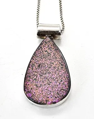 Angel Aura Druzy Quartz pink and green pear cut sterling silver necklace