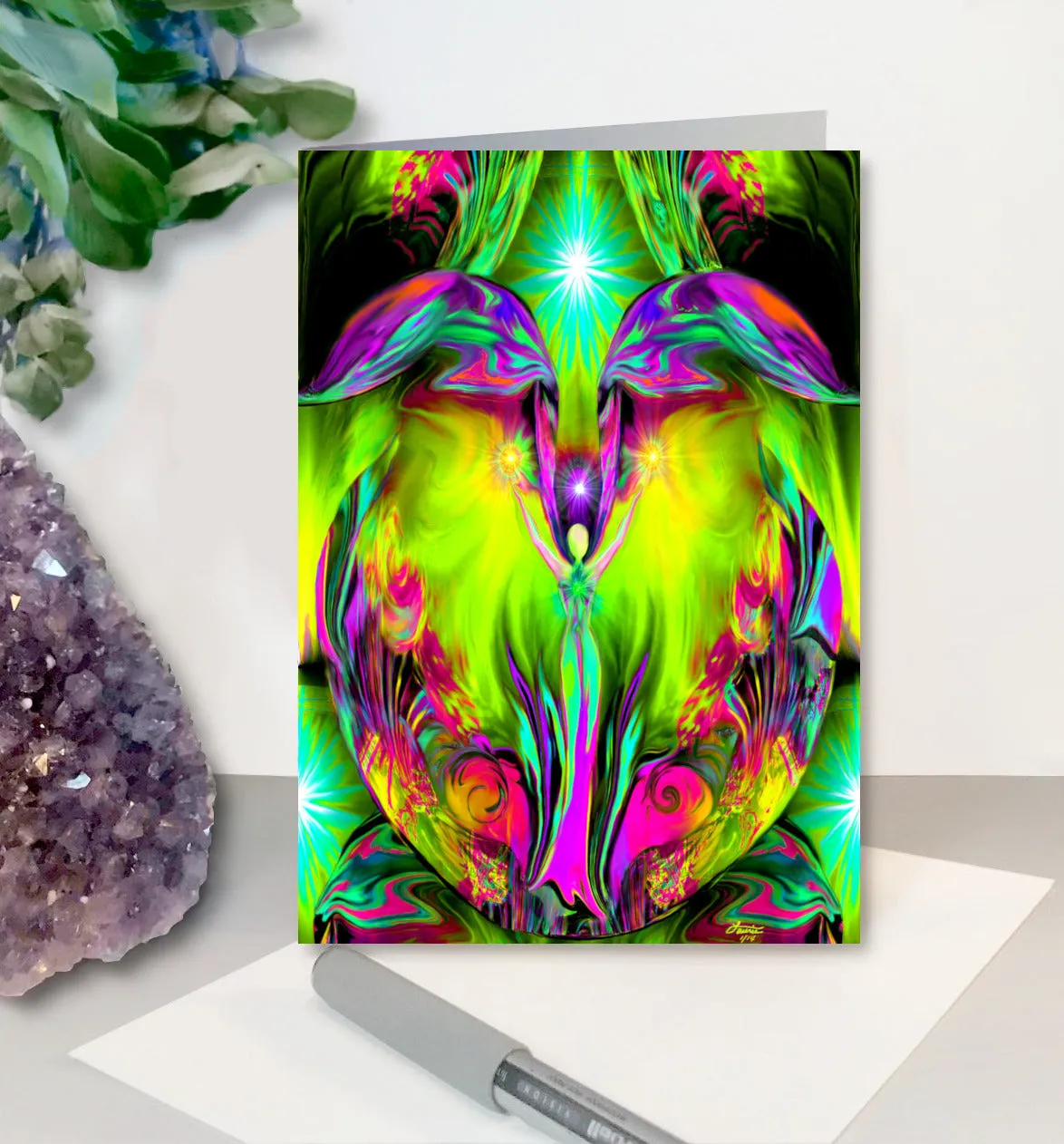 Angel Collection Large Greeting Cards, Frameable 5" x 7" Pearl-Finished Art Cards by Primal Painter