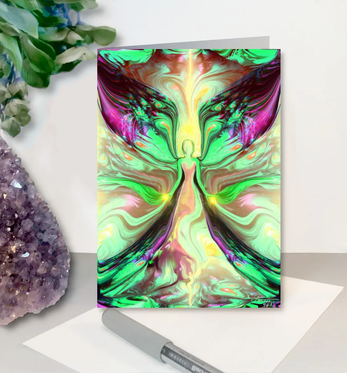 Angel Collection Large Greeting Cards, Frameable 5" x 7" Pearl-Finished Art Cards by Primal Painter