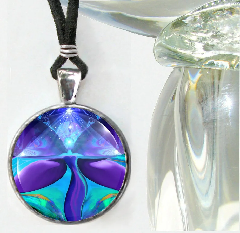 Angel Necklace, Blue Purple Pyramid Pendant, Metaphysical Wearable Art - "Pyramid Healer"