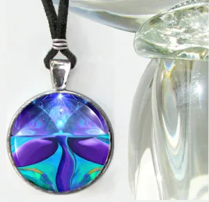 Angel Necklace, Blue Purple Pyramid Pendant, Metaphysical Wearable Art - "Pyramid Healer"