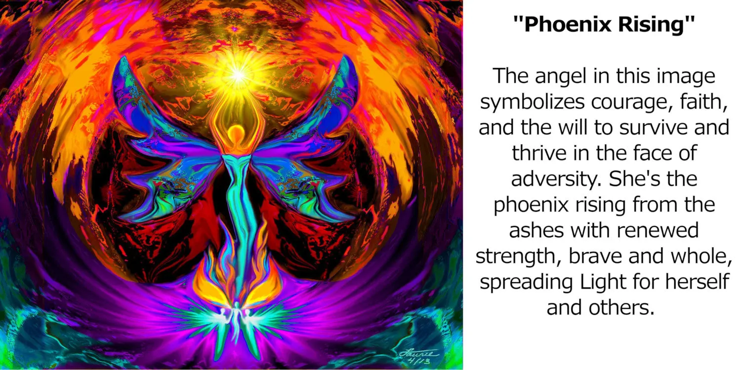 Angel Pendant, Chakra Necklace, Psychedelic Wearable Art, "Phoenix Rising"