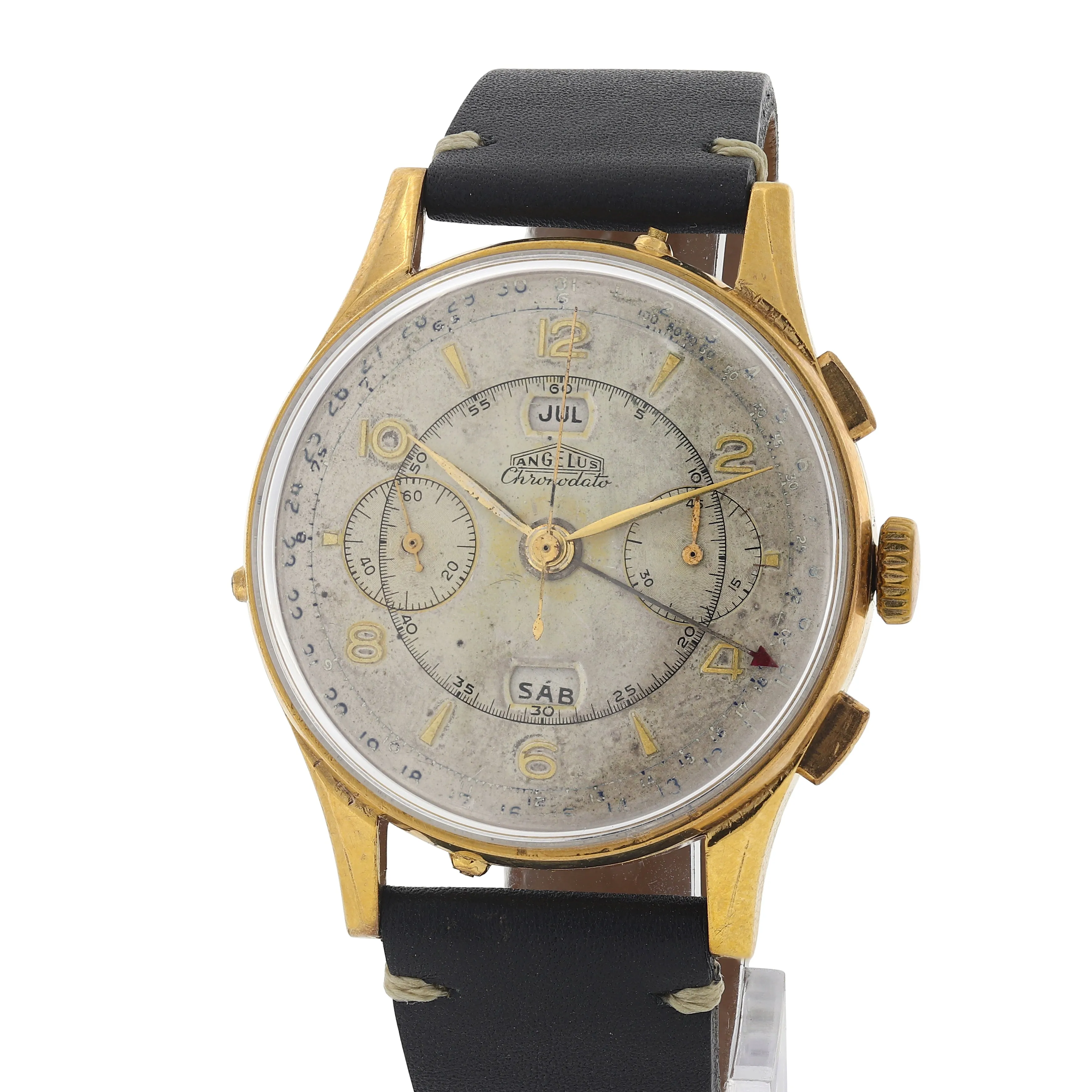 Angelus Chronodato Triple Date Chronograph Manual Cal. SF 217 c. 1944 Gold-plated 39 mm