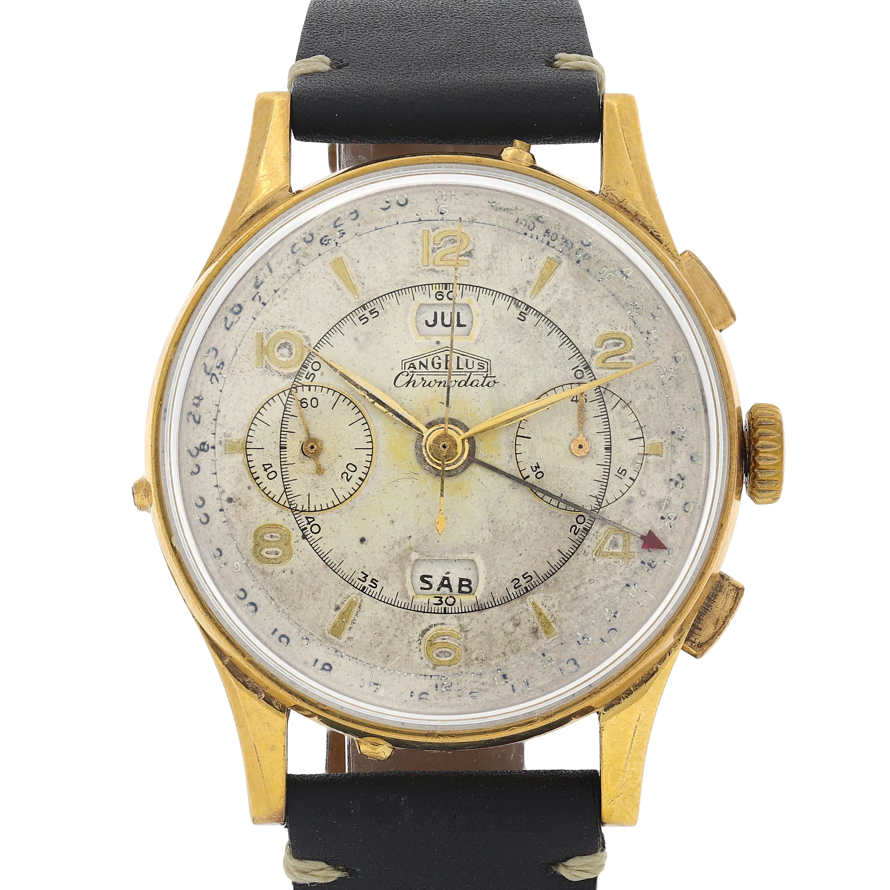 Angelus Chronodato Triple Date Chronograph Manual Cal. SF 217 c. 1944 Gold-plated 39 mm
