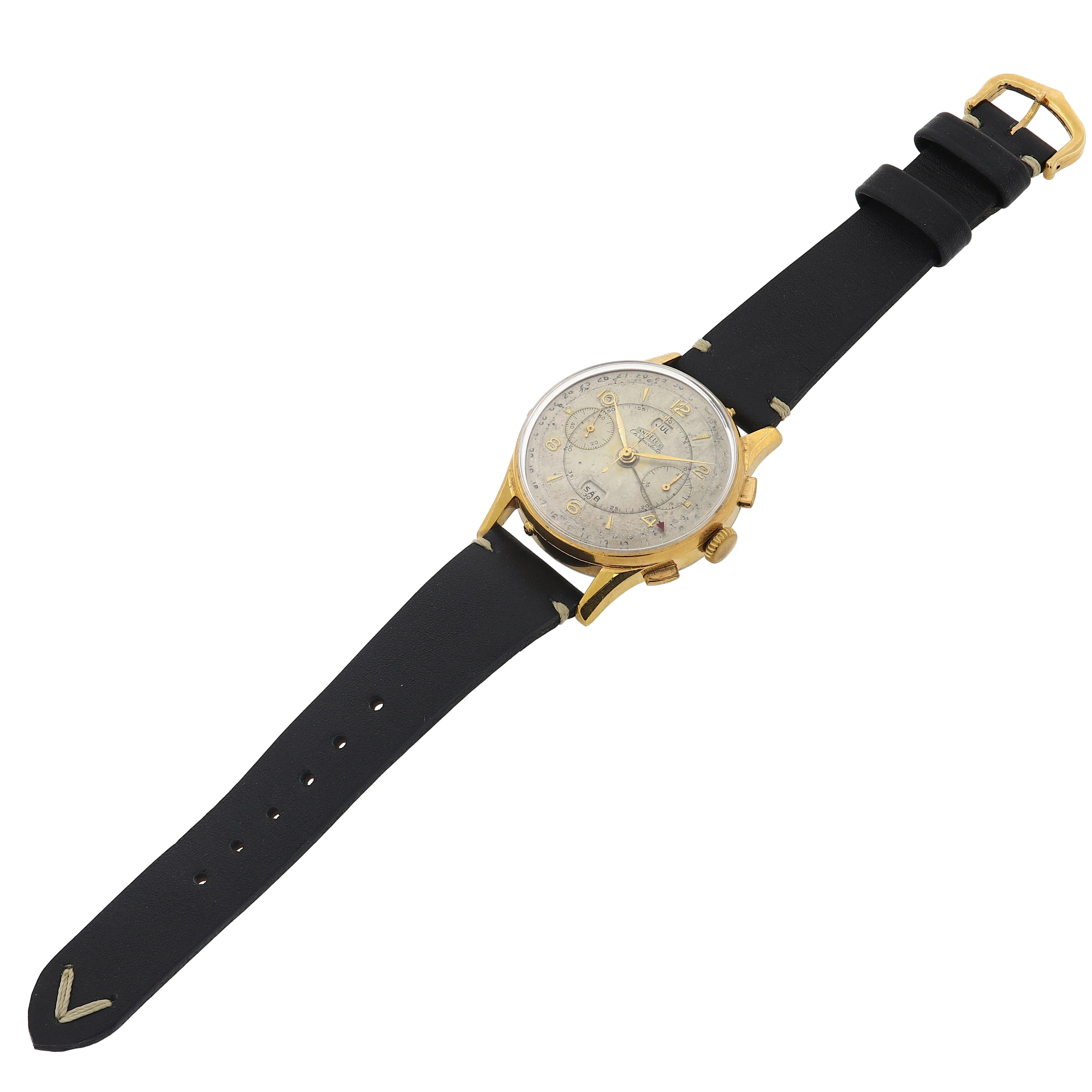 Angelus Chronodato Triple Date Chronograph Manual Cal. SF 217 c. 1944 Gold-plated 39 mm