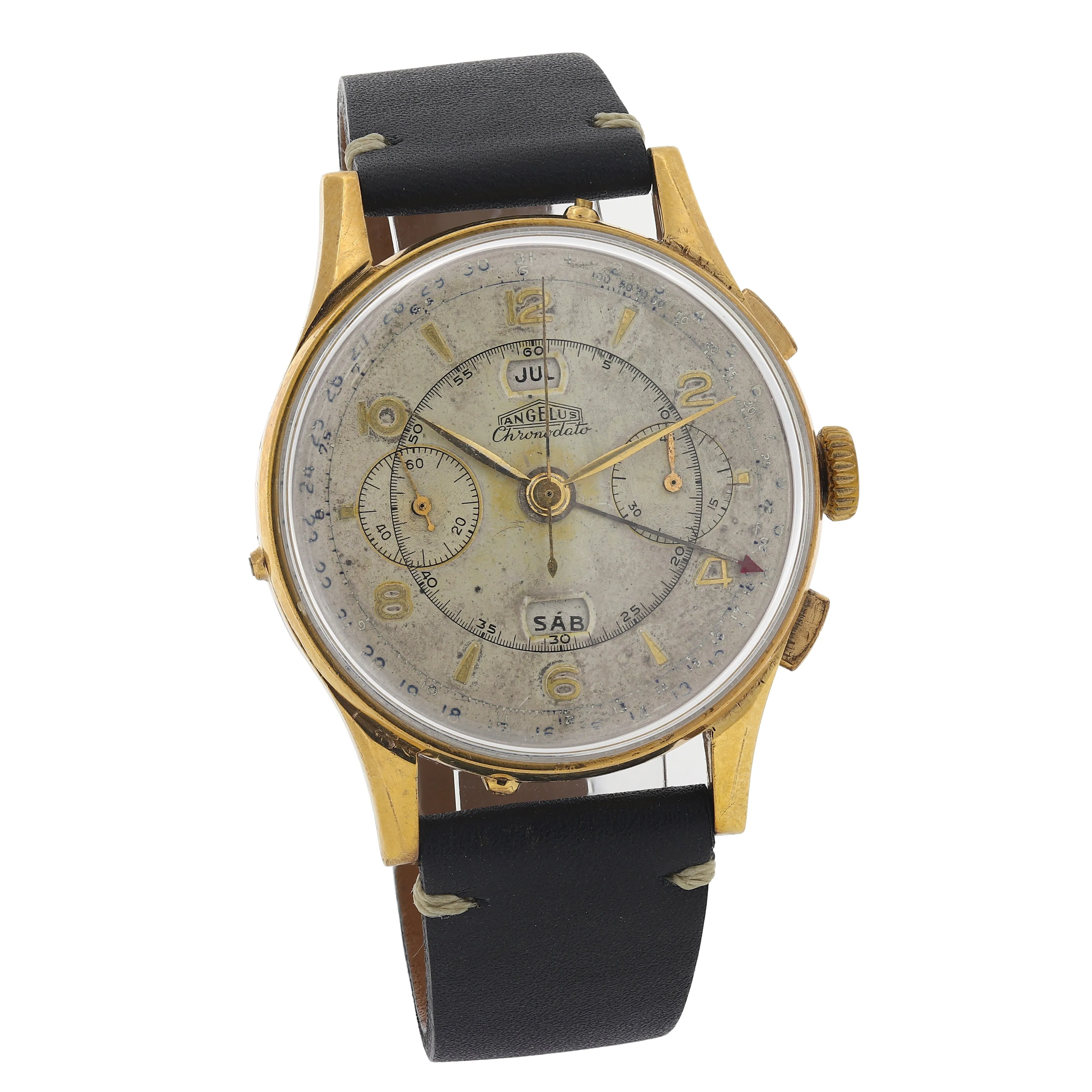 Angelus Chronodato Triple Date Chronograph Manual Cal. SF 217 c. 1944 Gold-plated 39 mm