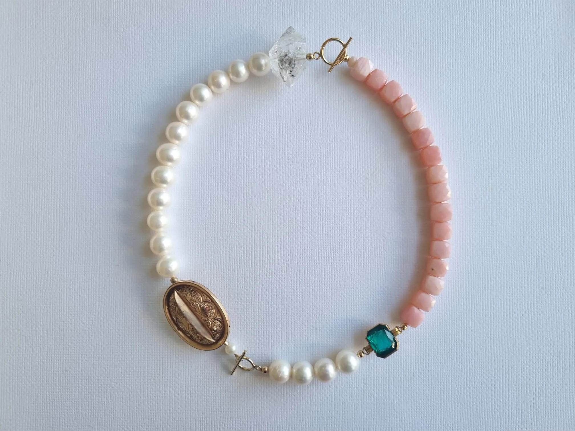 Anne Boleyn | Antique brooch pink opal pearl choker necklace