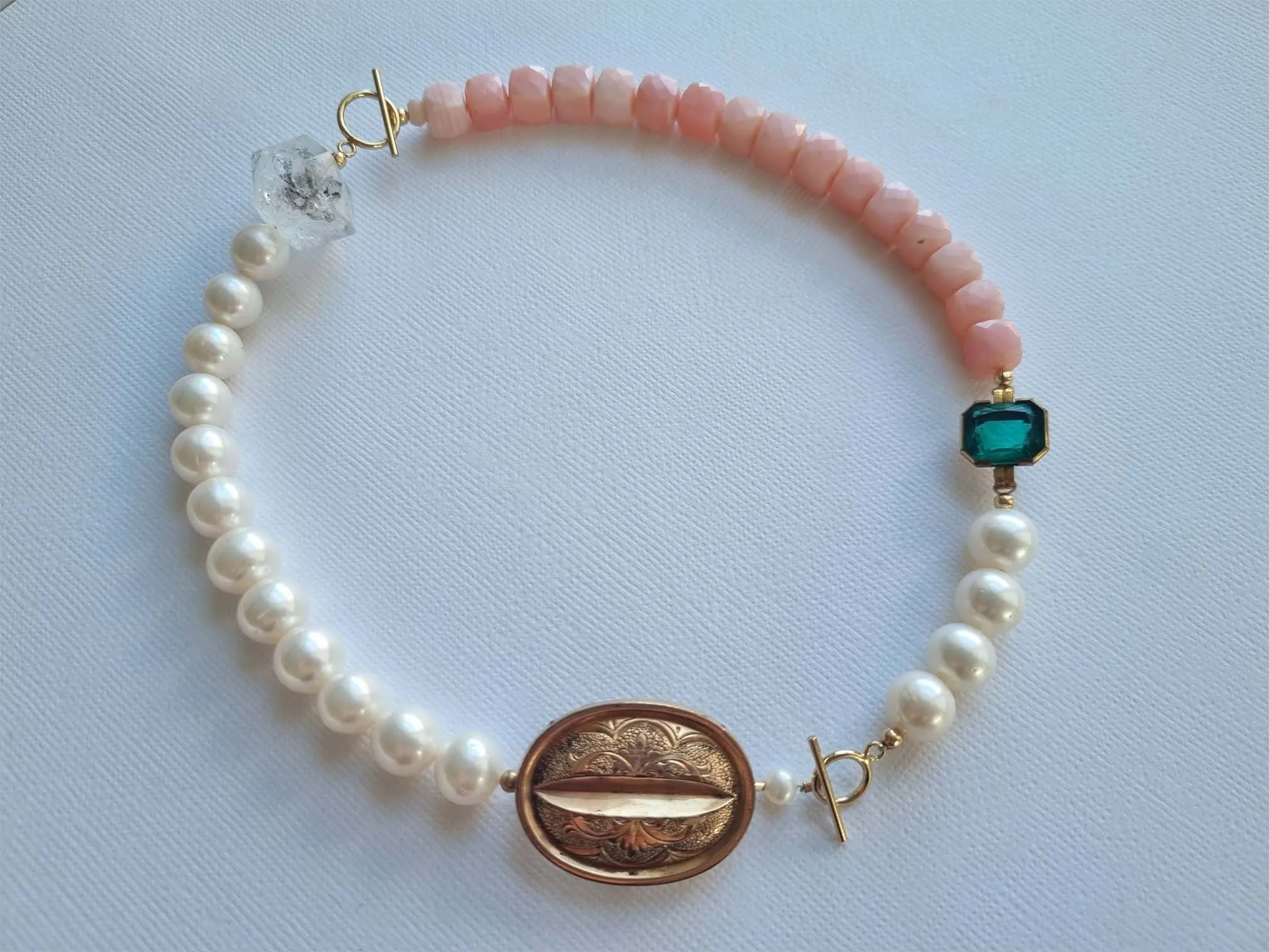 Anne Boleyn | Antique brooch pink opal pearl choker necklace