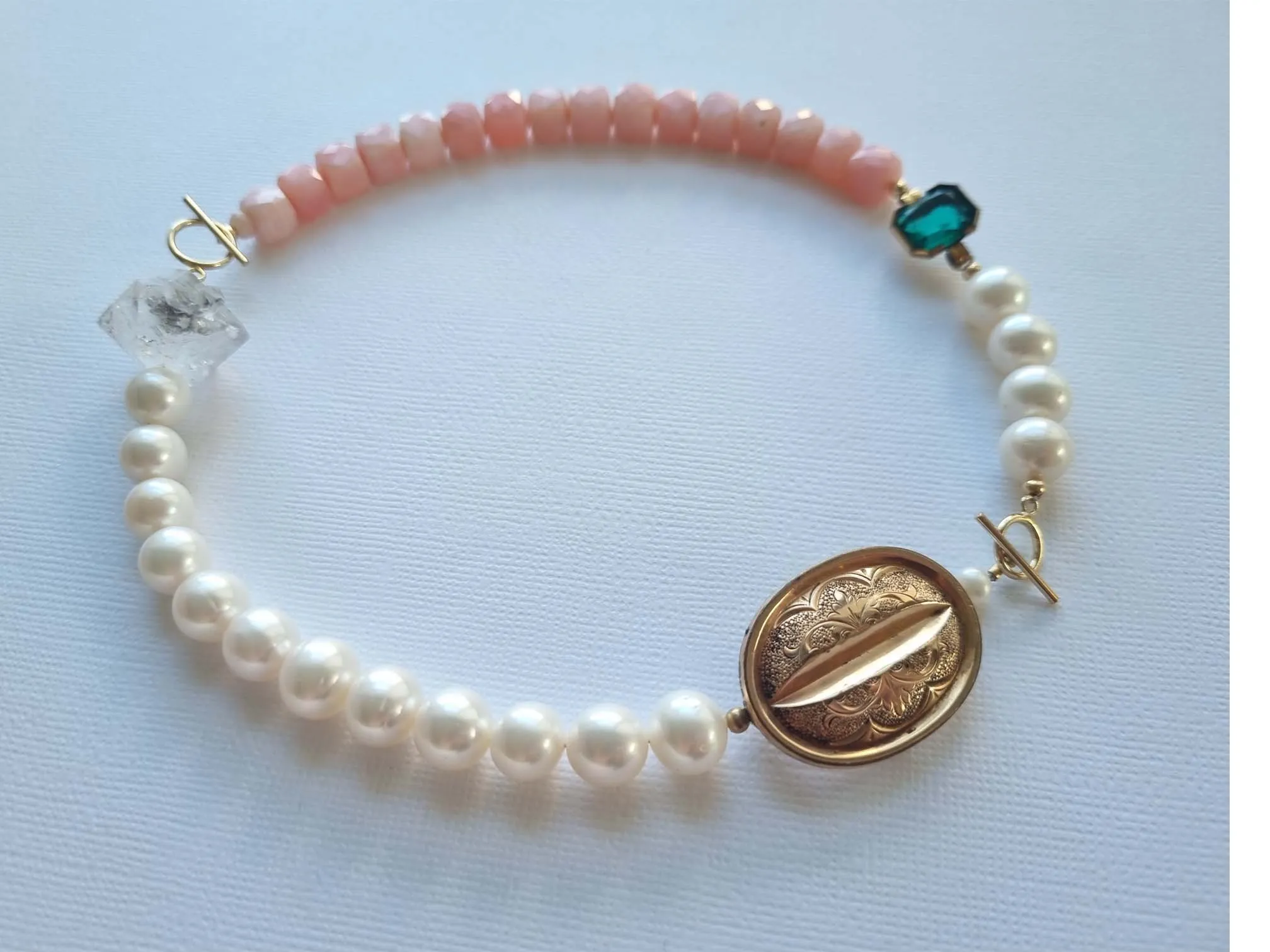 Anne Boleyn | Antique brooch pink opal pearl choker necklace