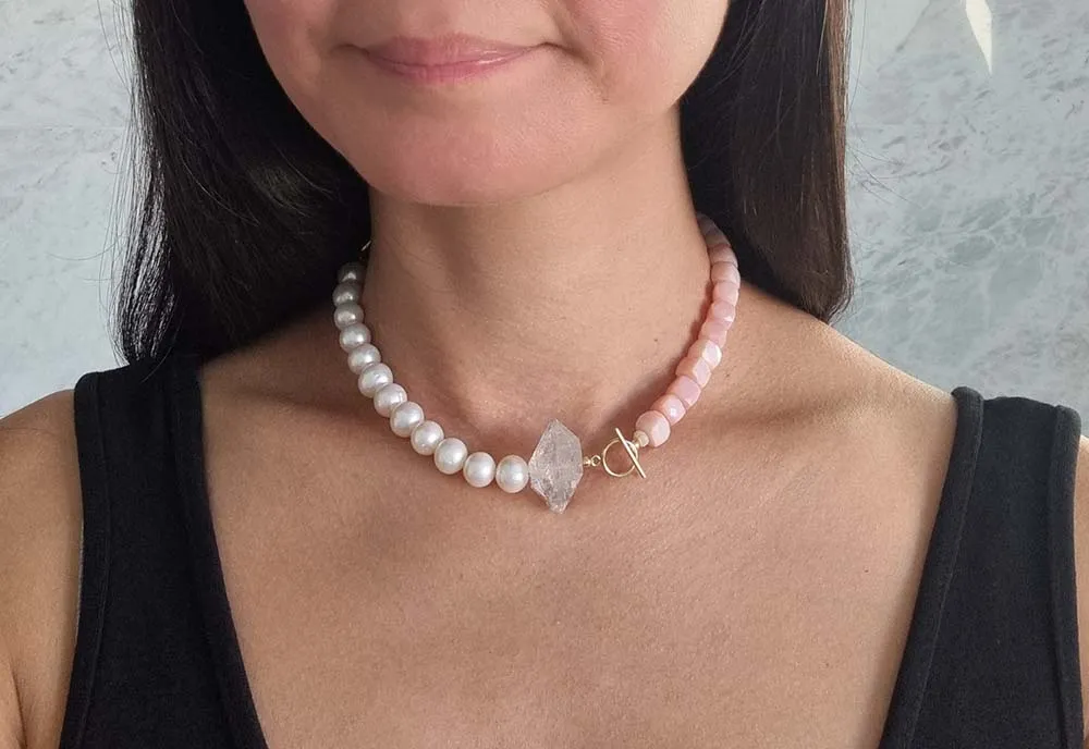 Anne Boleyn | Antique brooch pink opal pearl choker necklace