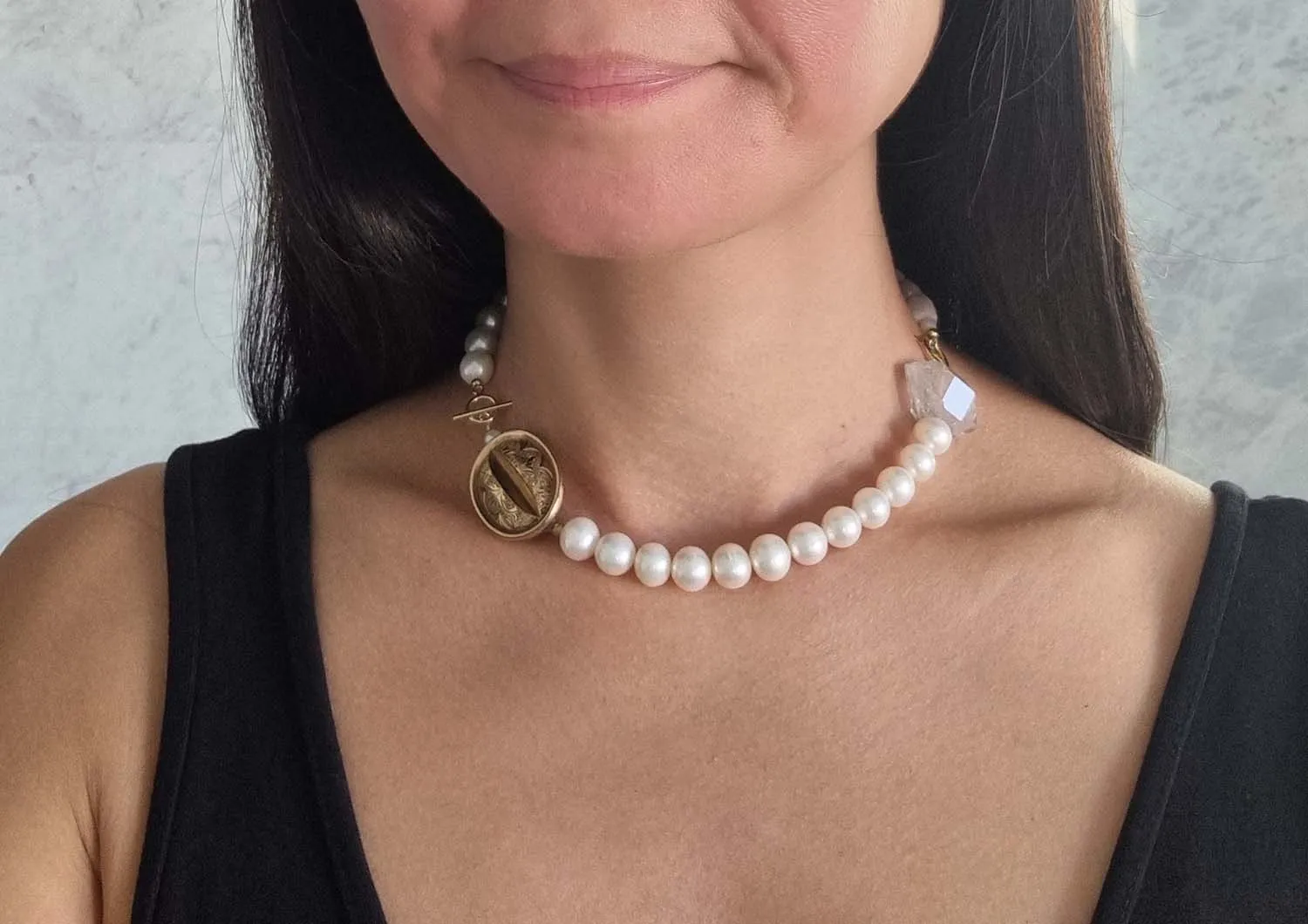 Anne Boleyn | Antique brooch pink opal pearl choker necklace