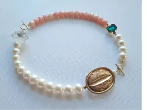 Anne Boleyn | Antique brooch pink opal pearl choker necklace