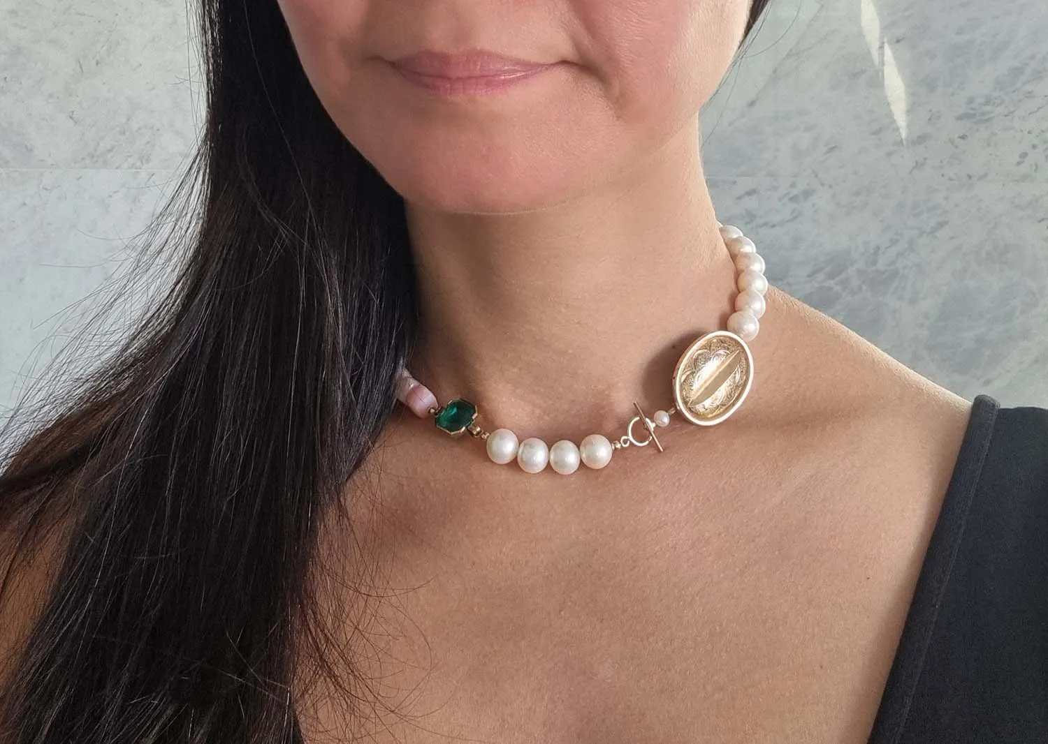 Anne Boleyn | Antique brooch pink opal pearl choker necklace
