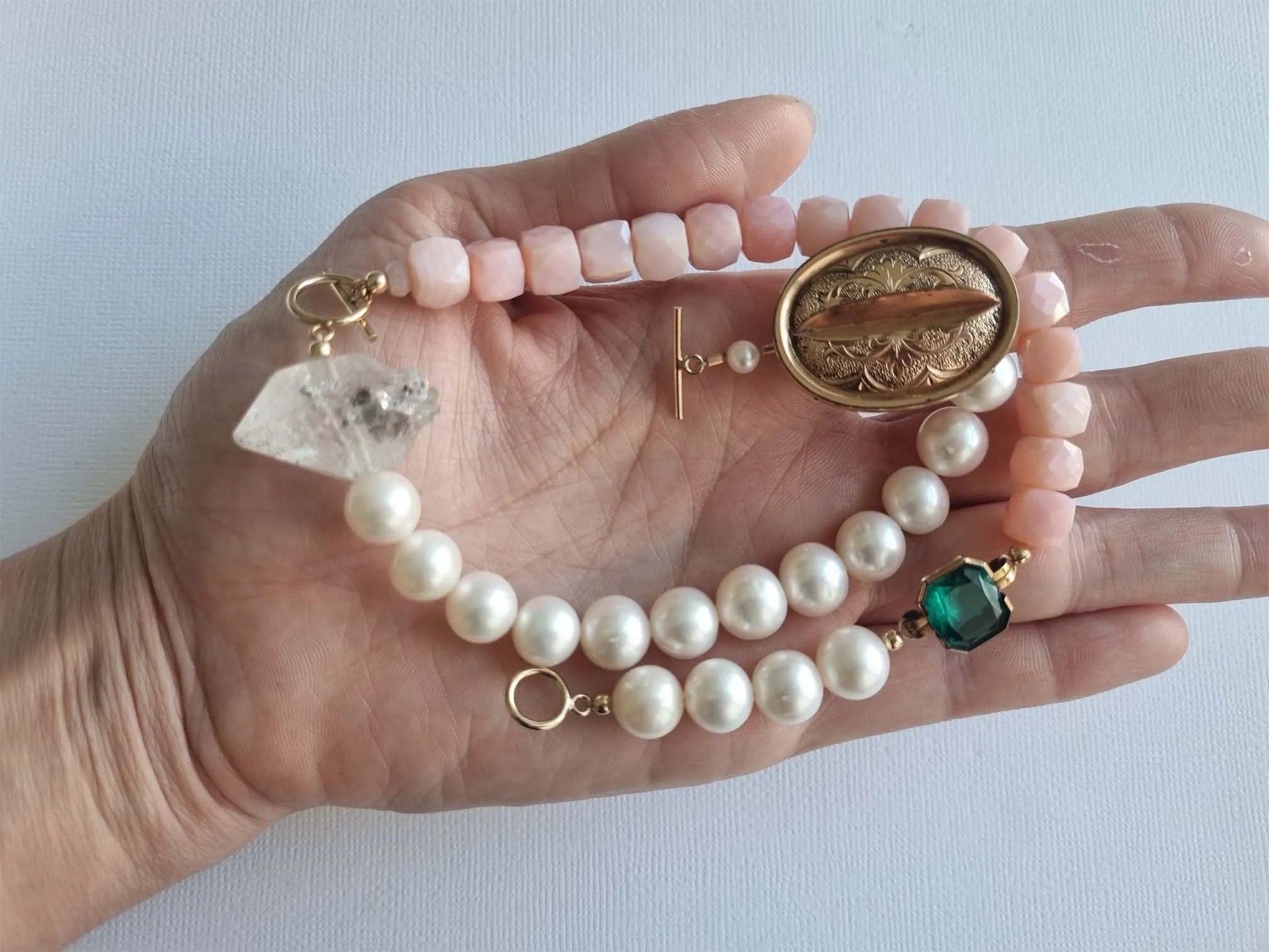 Anne Boleyn | Antique brooch pink opal pearl choker necklace