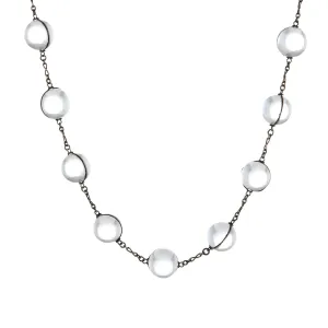 Antique Deco Pools Of Light Rock Crystal Orb Necklace Long 38" Sterling Silver