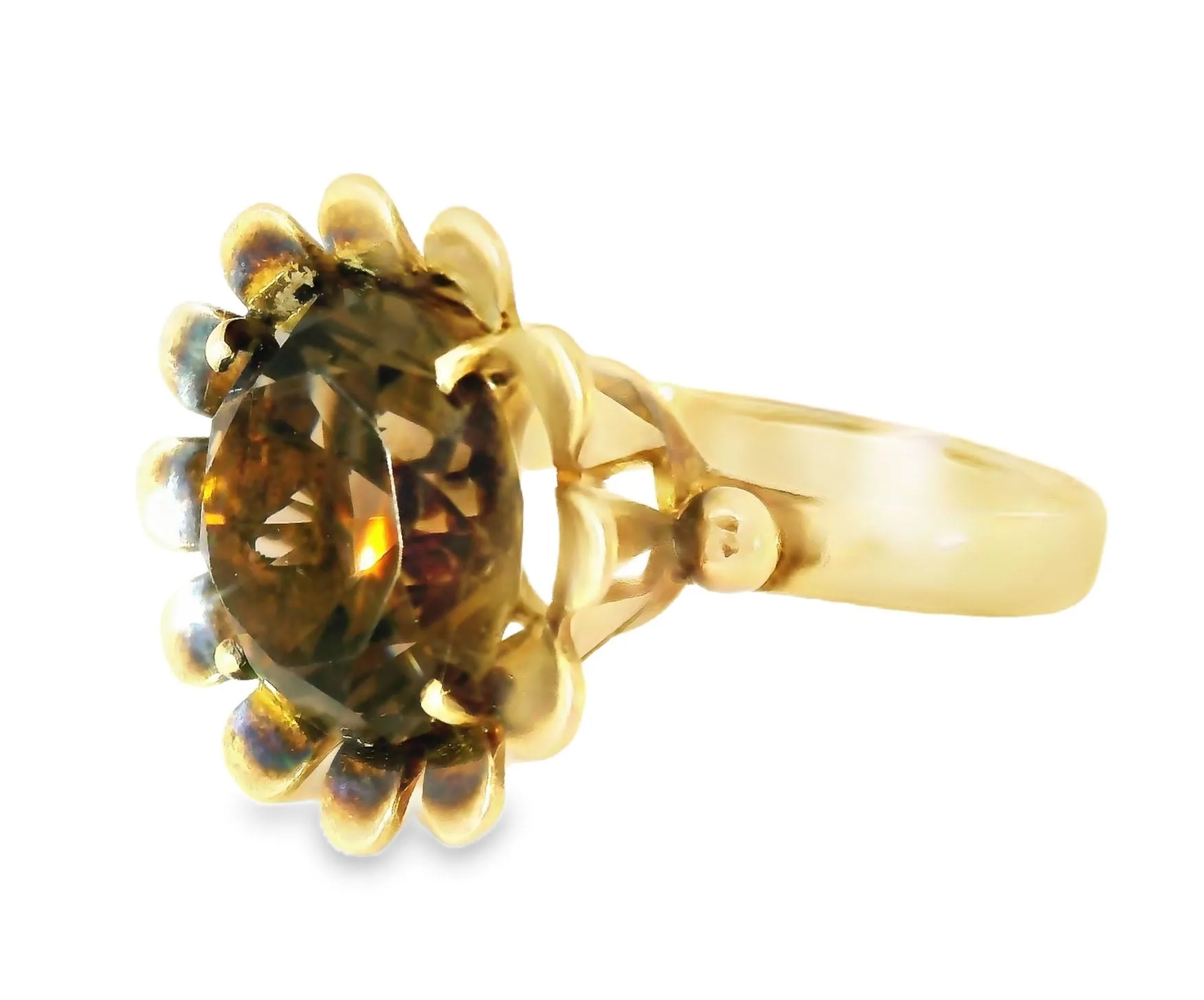 Antique Estate 14K Pink Rose Gold Smokey Topaz Floral Ring