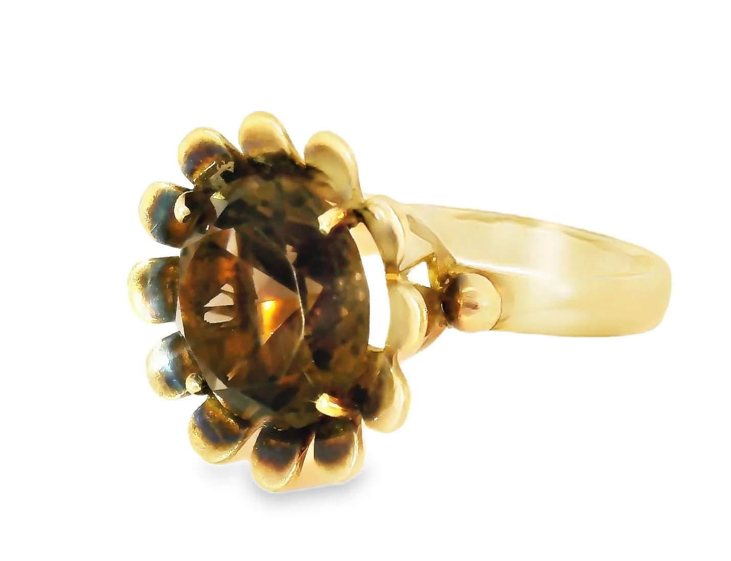 Antique Estate 14K Pink Rose Gold Smokey Topaz Floral Ring