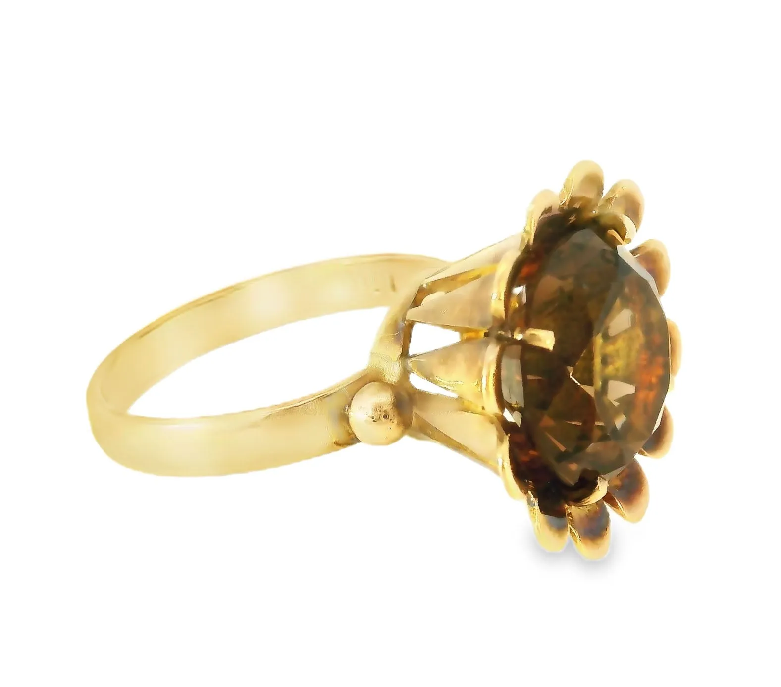 Antique Estate 14K Pink Rose Gold Smokey Topaz Floral Ring