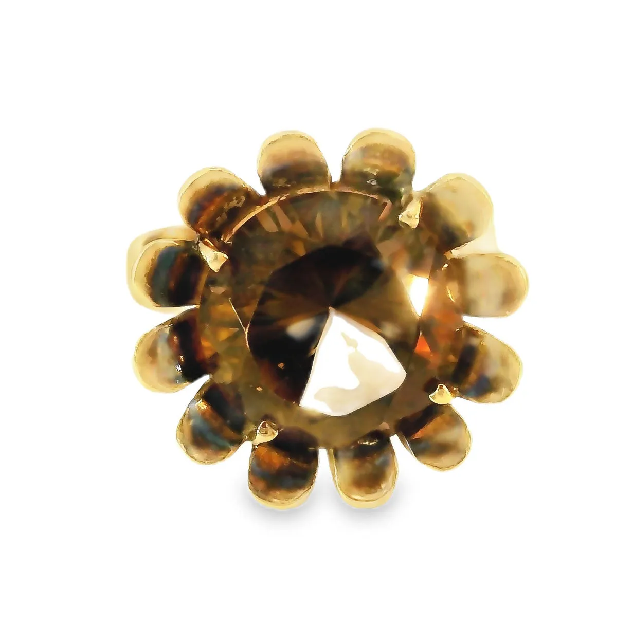 Antique Estate 14K Pink Rose Gold Smokey Topaz Floral Ring