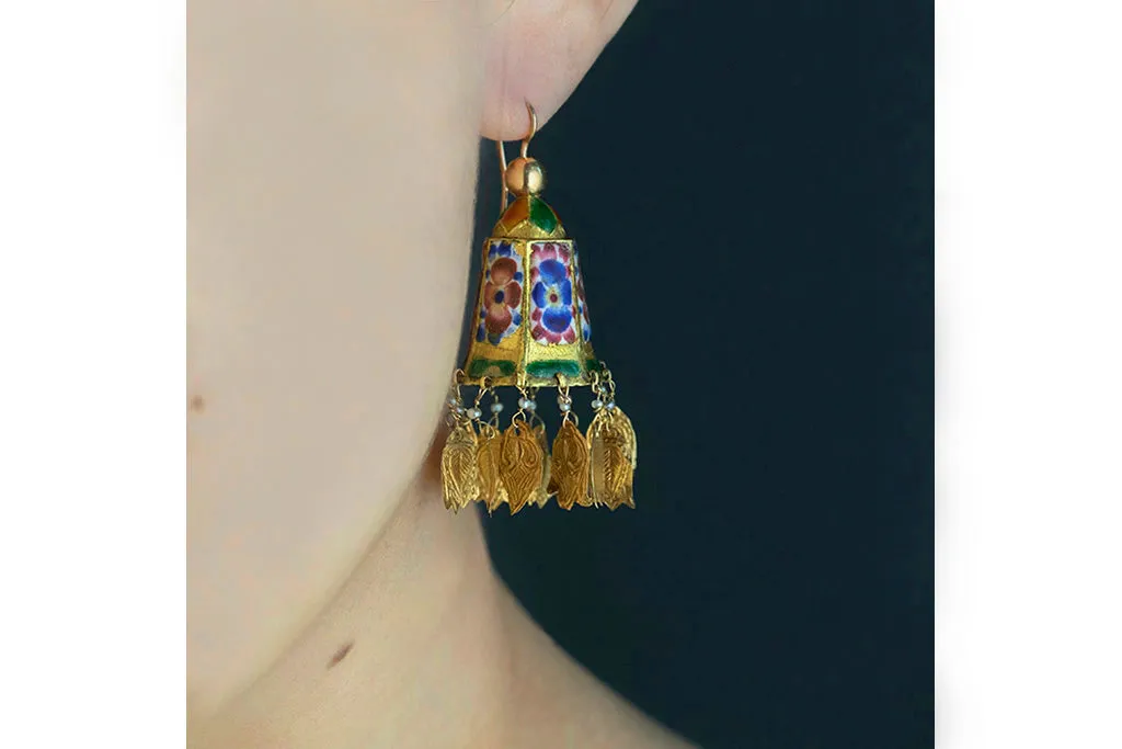 Antique Persian Gold & Enamel Earrings