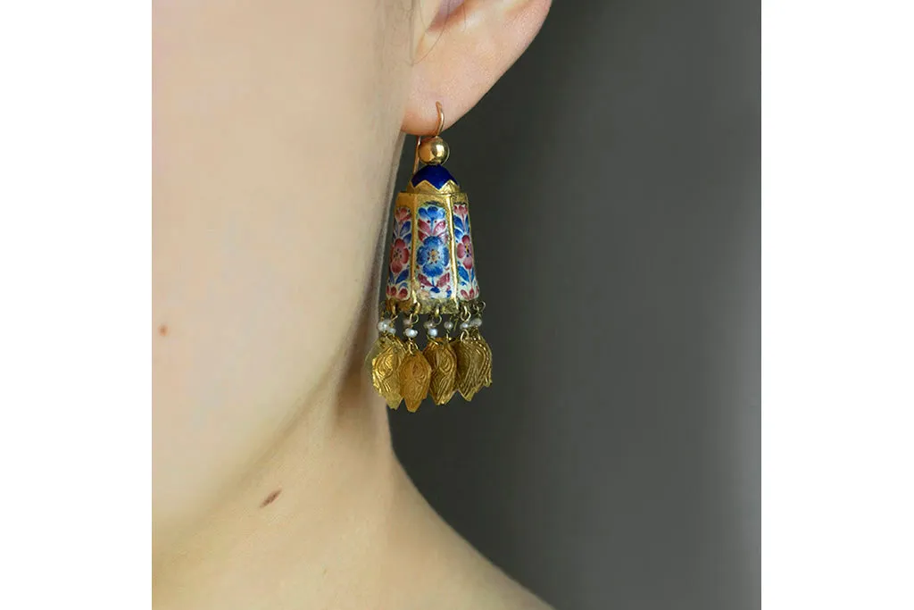 Antique Persian Gold & Enamel Earrings