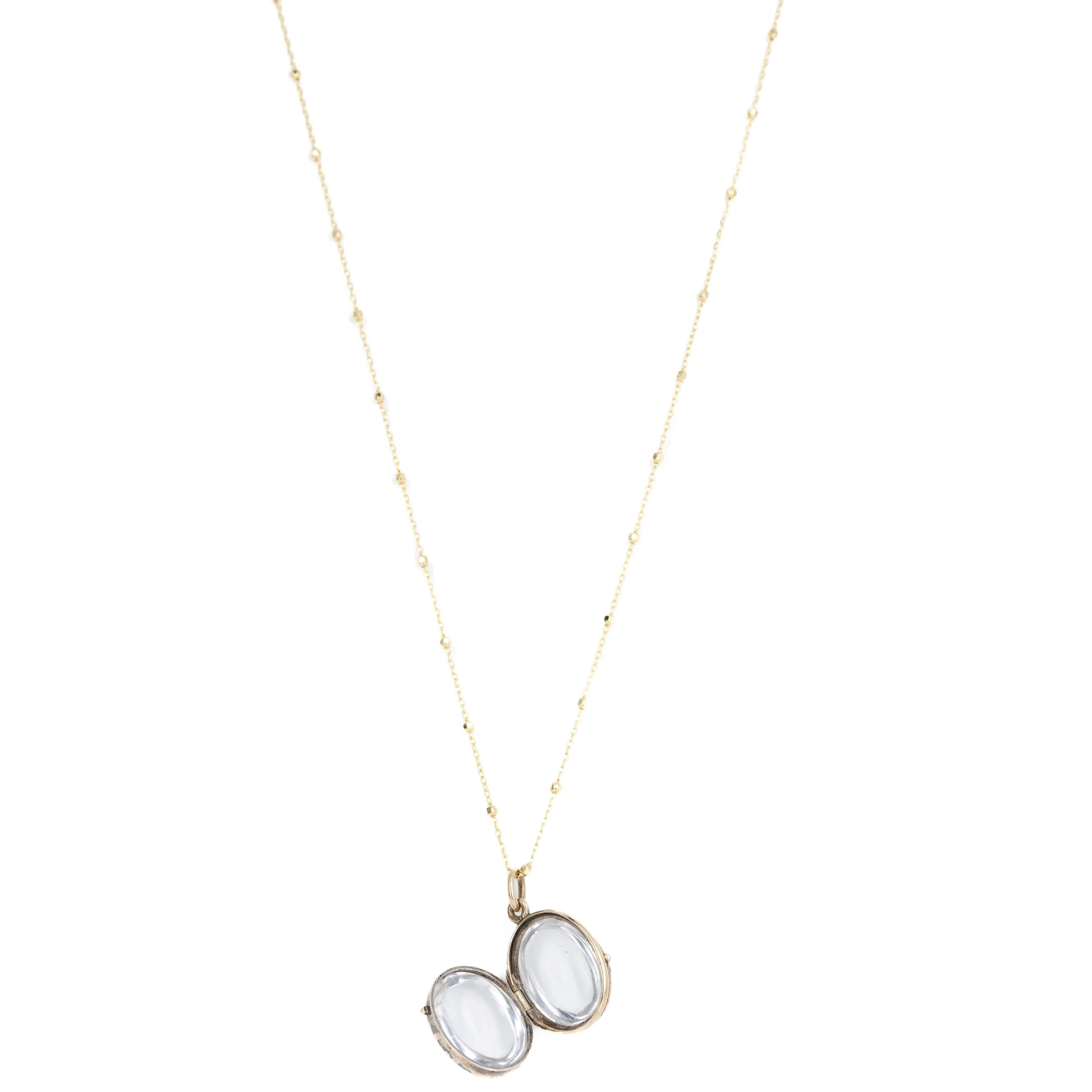 Antique Victorian 14K Yellow Gold Oval High Dome Pools Of Light Locket Necklace