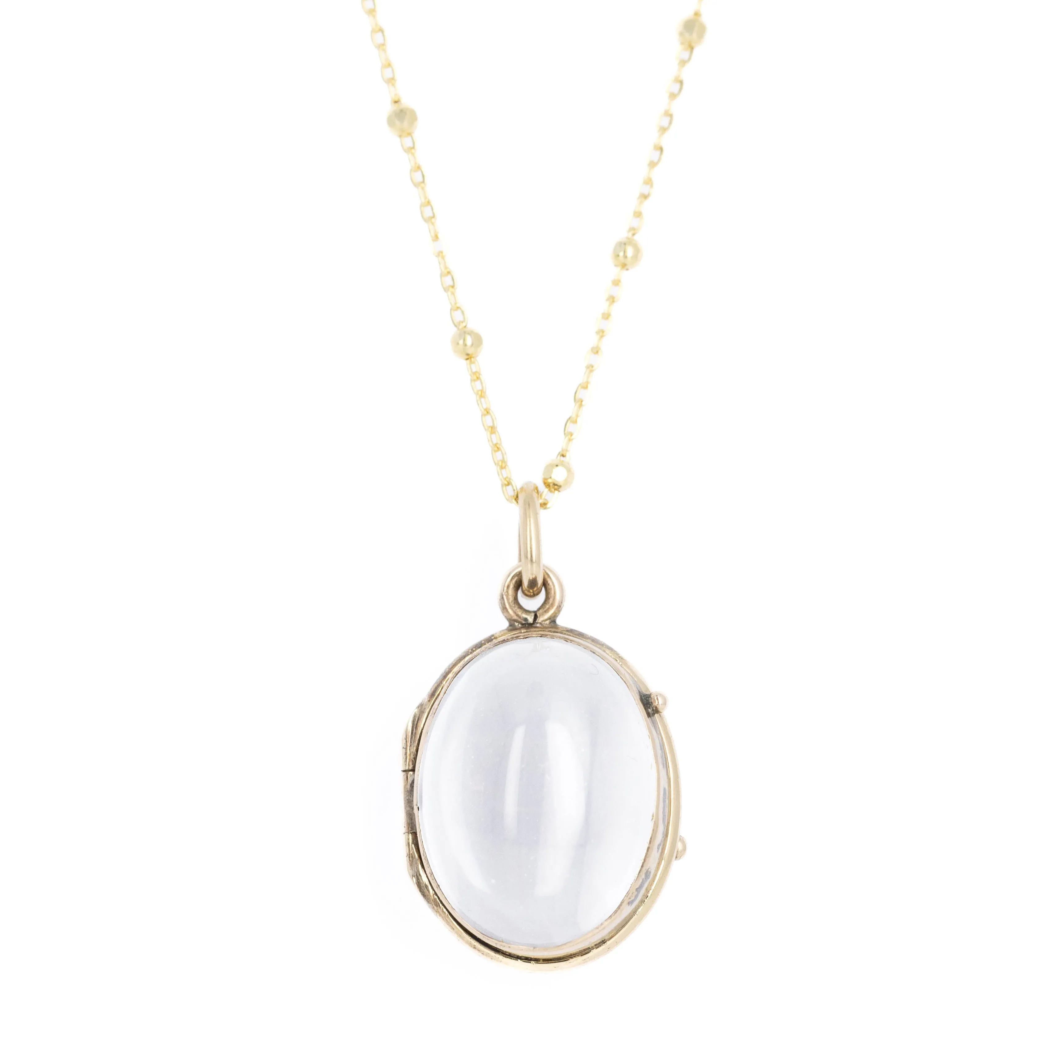 Antique Victorian 14K Yellow Gold Oval High Dome Pools Of Light Locket Necklace