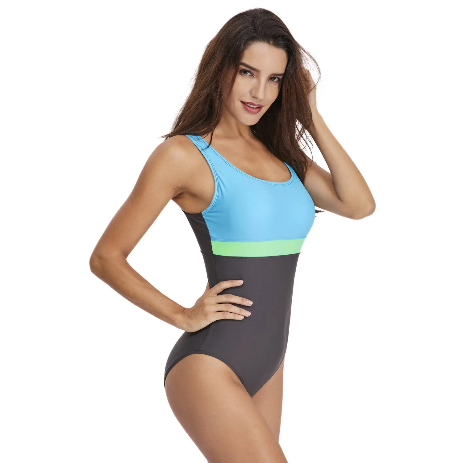 Anuohiss swimsuit sexy triangle sport color blocking one piece swimsuit for women