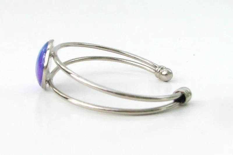 Aqua Angel Art Bracelet, Positive Energy and Meaning, Silver Wire Cuff - "Aura Angel"