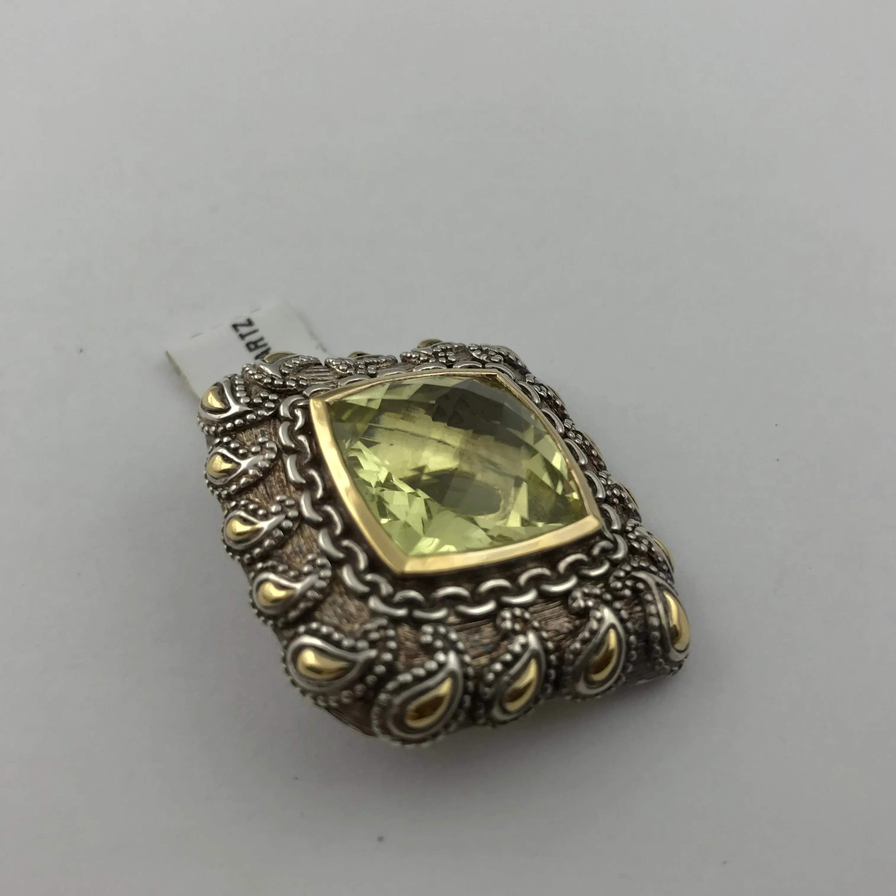Argendor Lime Quartz Designer Pendant in 925 Sterling Silver with 18KY Gold Accents, New item #ARI003-LQ (Copy)