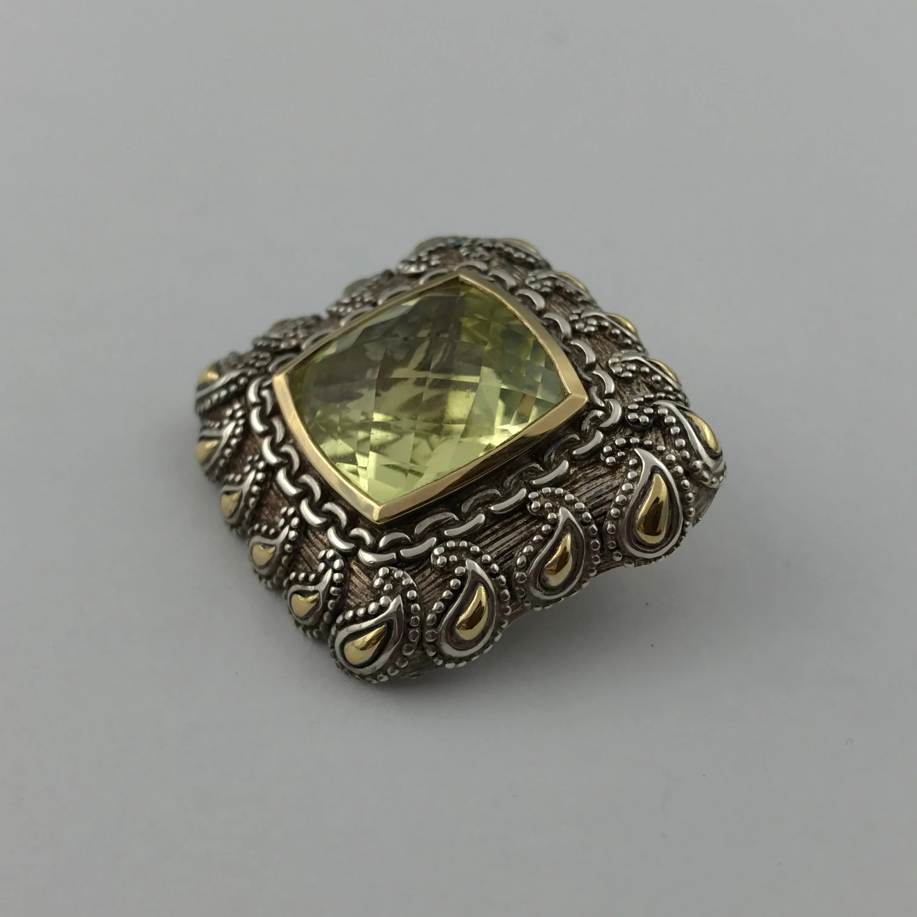 Argendor Lime Quartz Designer Pendant in 925 Sterling Silver with 18KY Gold Accents, New item #ARI003-LQ (Copy)
