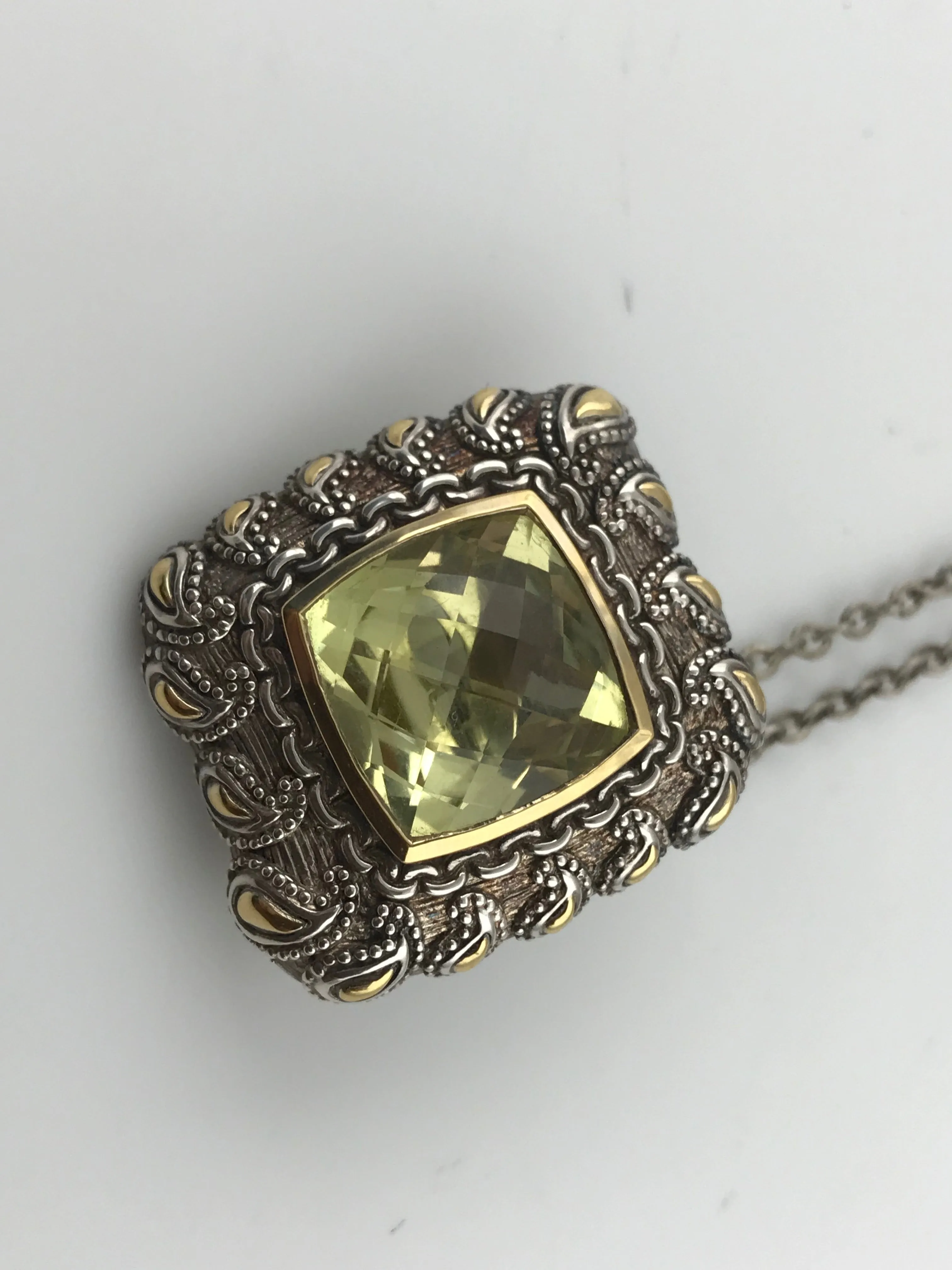 Argendor Lime Quartz Designer Pendant in 925 Sterling Silver with 18KY Gold Accents, New item #ARI003-LQ (Copy)