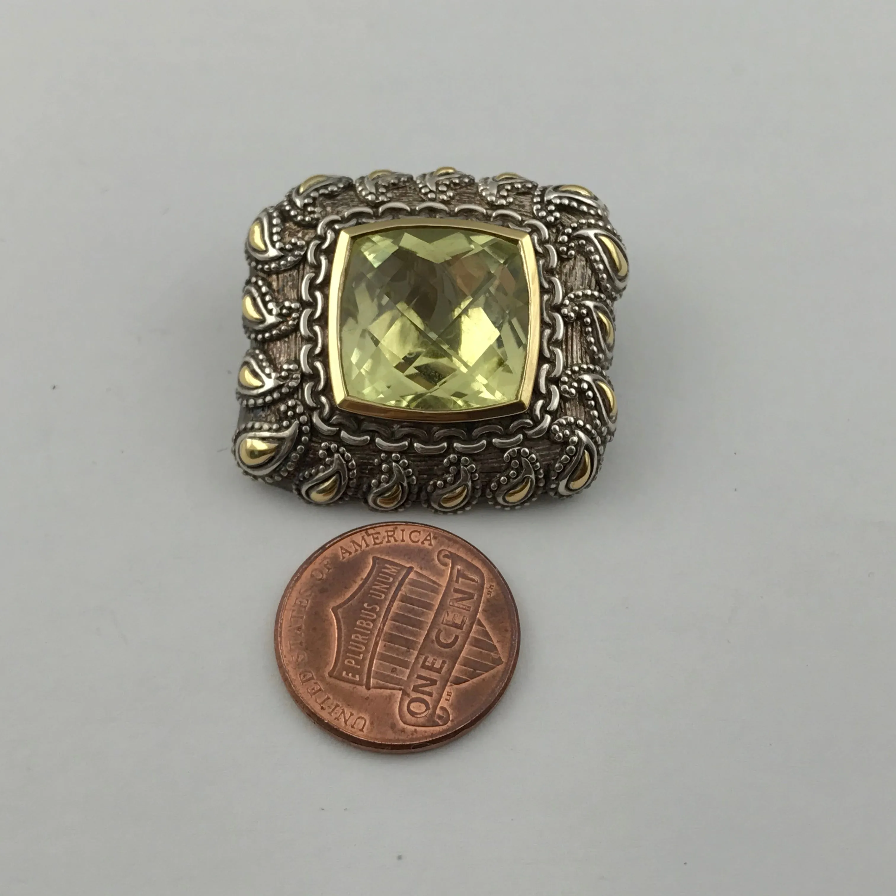 Argendor Lime Quartz Designer Pendant in 925 Sterling Silver with 18KY Gold Accents, New item #ARI003-LQ (Copy)