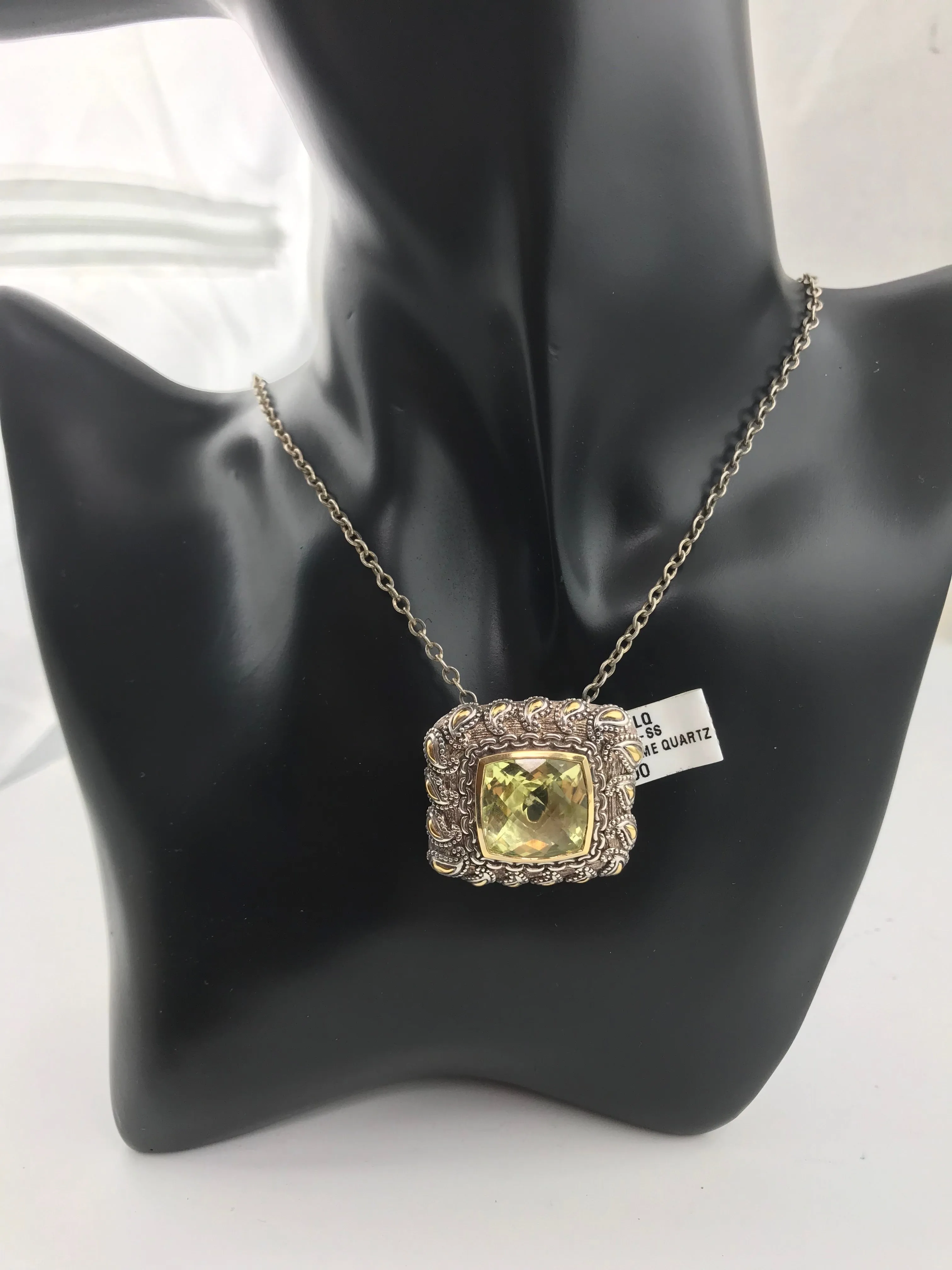 Argendor Lime Quartz Designer Pendant in 925 Sterling Silver with 18KY Gold Accents, New item #ARI003-LQ (Copy)