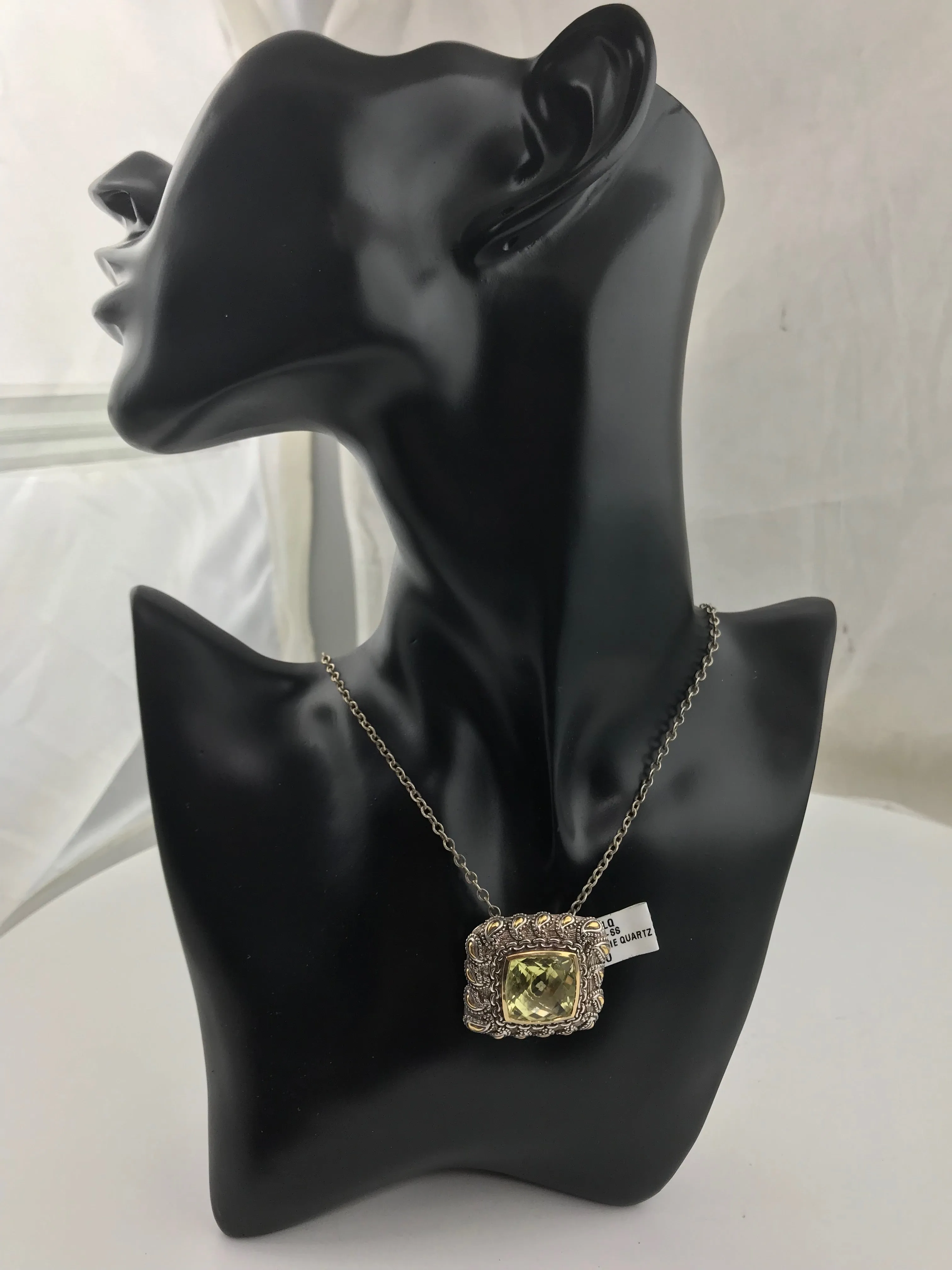 Argendor Lime Quartz Designer Pendant in 925 Sterling Silver with 18KY Gold Accents, New item #ARI003-LQ