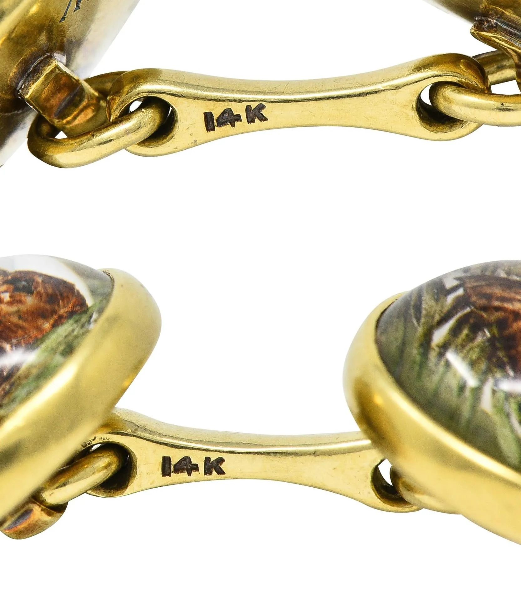 Art Deco 1930s Painted Essex Crystal 14 Karat Gold Vintage Snipe Bird Cufflinks