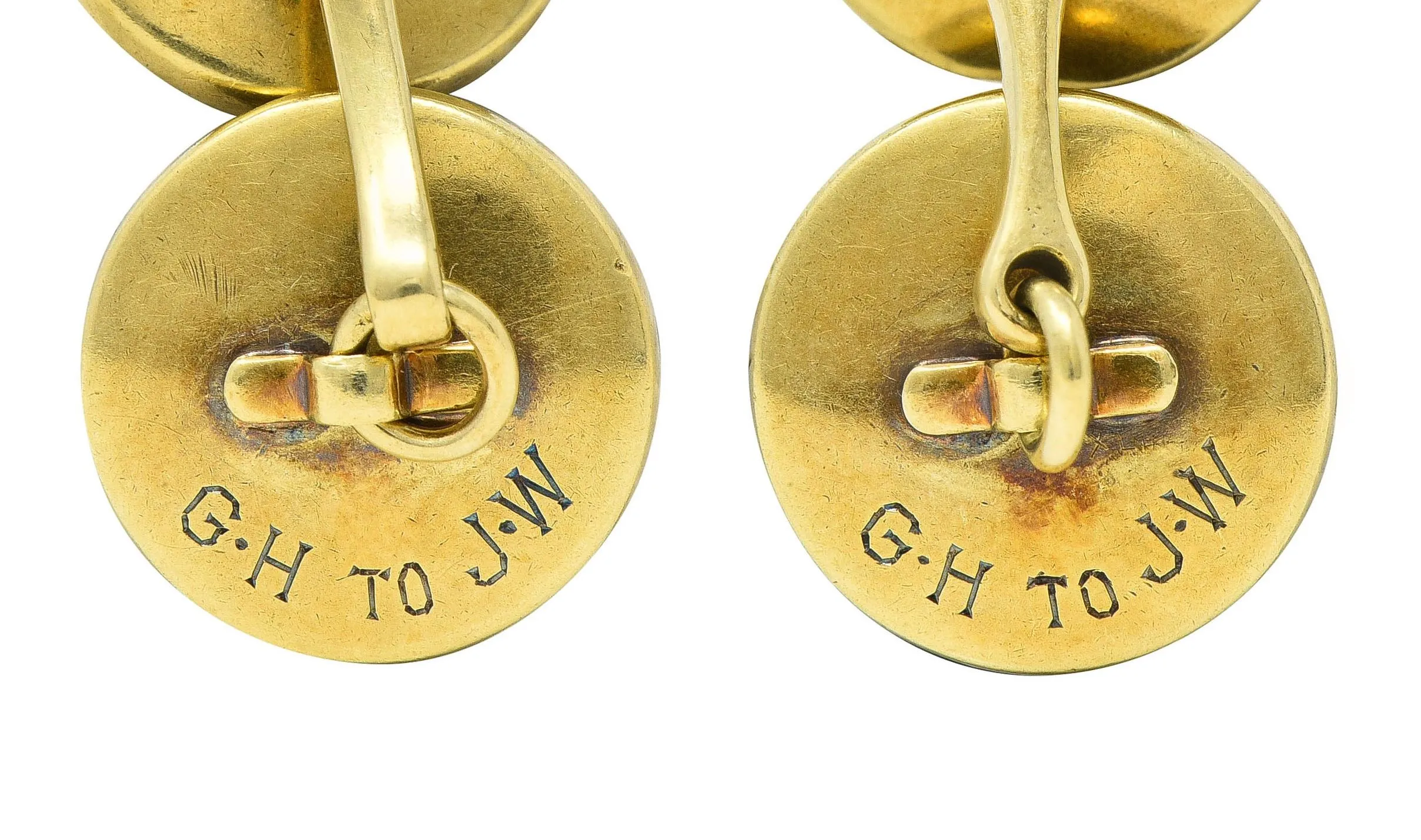 Art Deco 1930s Painted Essex Crystal 14 Karat Gold Vintage Snipe Bird Cufflinks