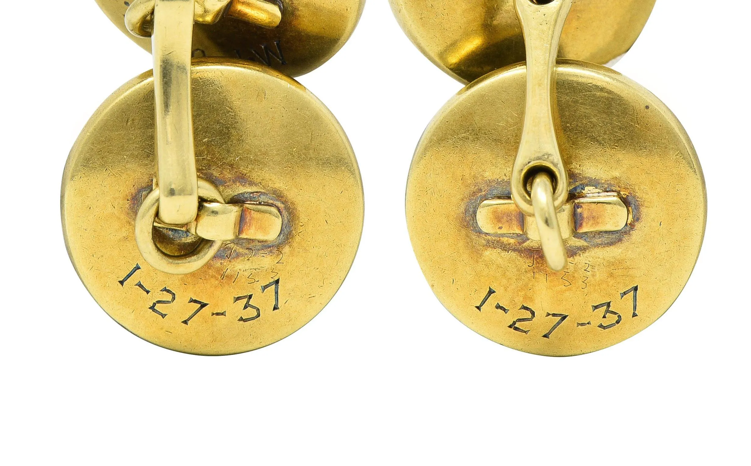 Art Deco 1930s Painted Essex Crystal 14 Karat Gold Vintage Snipe Bird Cufflinks