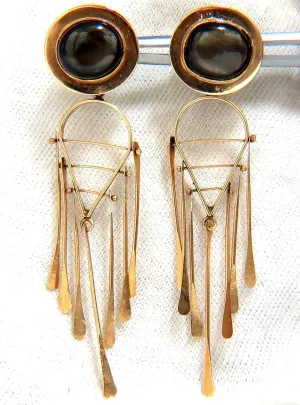 Art Deco Black star symbolic dangle earrings 14kt