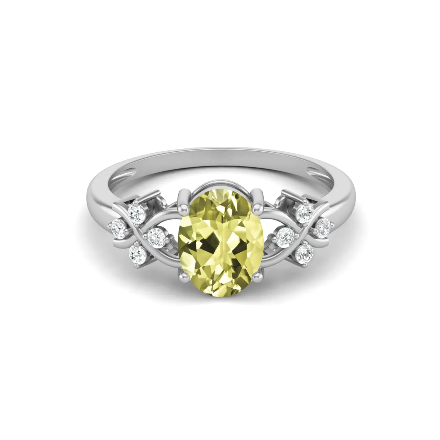 Art Deco Lemon Quartz Bridal Ring 925 Sterling Silver Wedding Ring