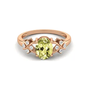 Art Deco Lemon Quartz Bridal Ring 925 Sterling Silver Wedding Ring