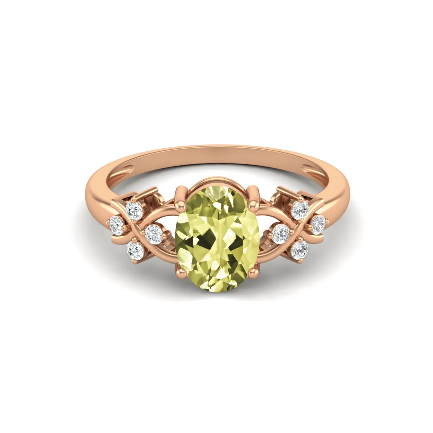 Art Deco Lemon Quartz Bridal Ring 925 Sterling Silver Wedding Ring