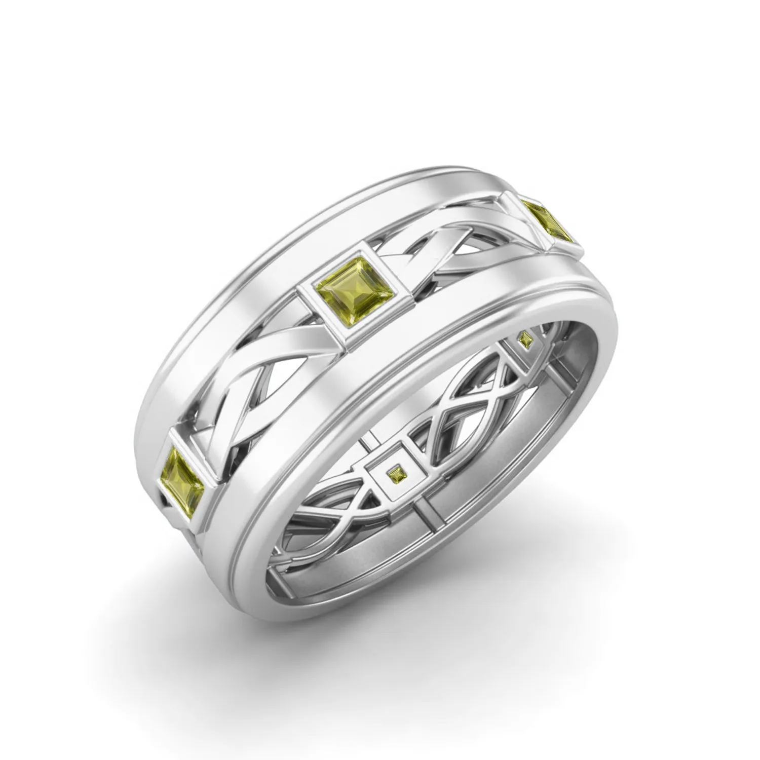 Art Deco Lemon Quartz Wedding Ring 4x4 Square Shaped Bezel Set Promise Ring