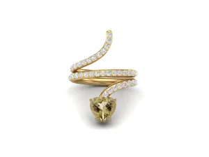 Art Deco Lemon Quartz Wrap Bypass Snake Ring Engagement Ring Unique 7MM Heart Shape Ring