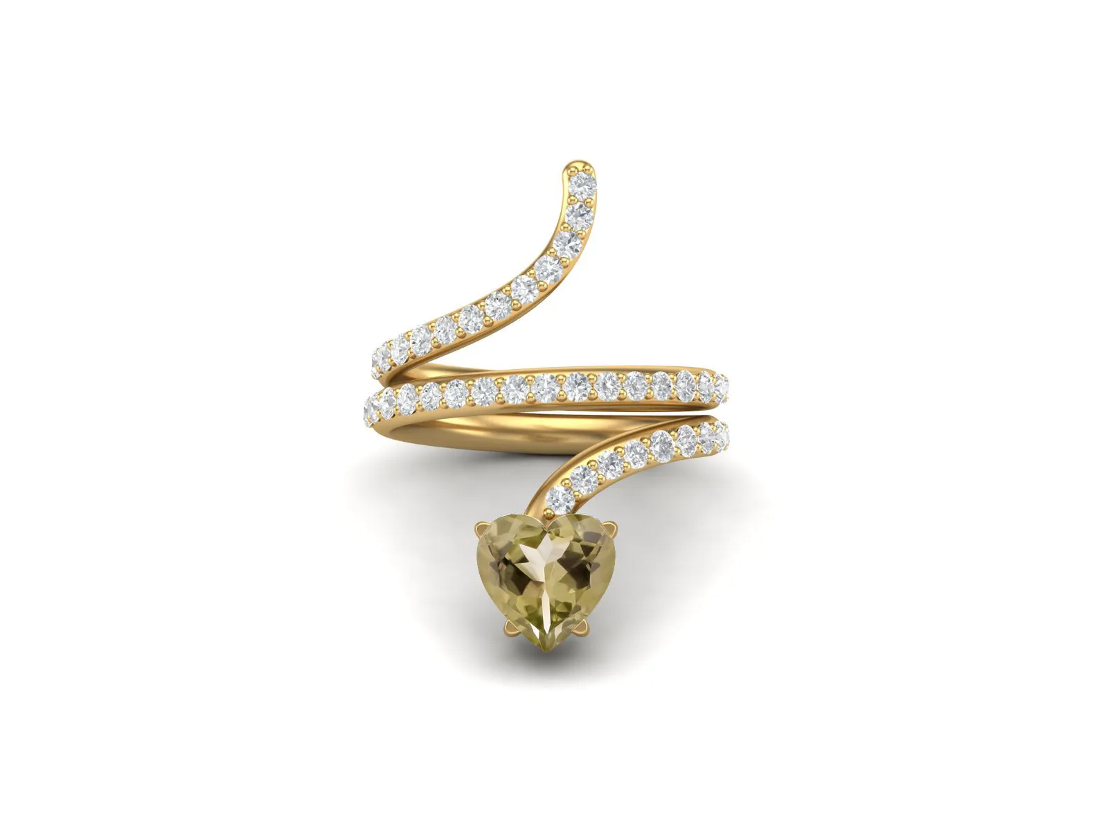 Art Deco Lemon Quartz Wrap Bypass Snake Ring Engagement Ring Unique 7MM Heart Shape Ring