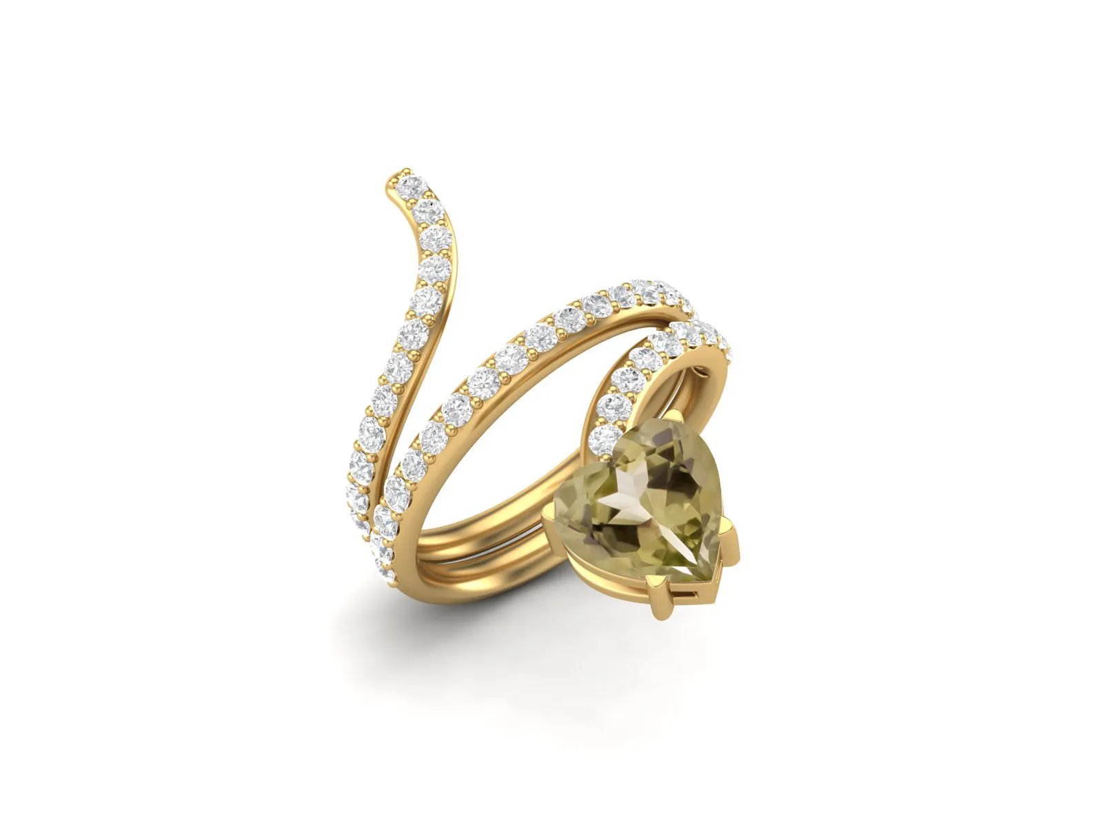 Art Deco Lemon Quartz Wrap Bypass Snake Ring Engagement Ring Unique 7MM Heart Shape Ring