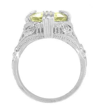 Art Deco Oval Filigree Lemon Quartz Statement Ring in Sterling Silver | 4.35 Carats