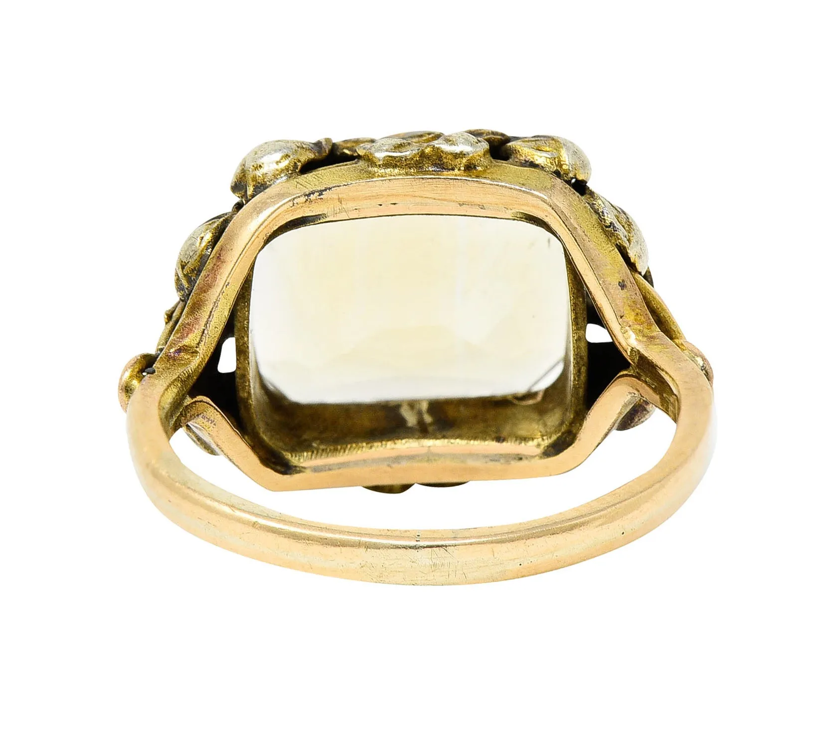 Arts & Crafts Vintage 14 Karat Two-Tone Gold Citrine Floral Ring